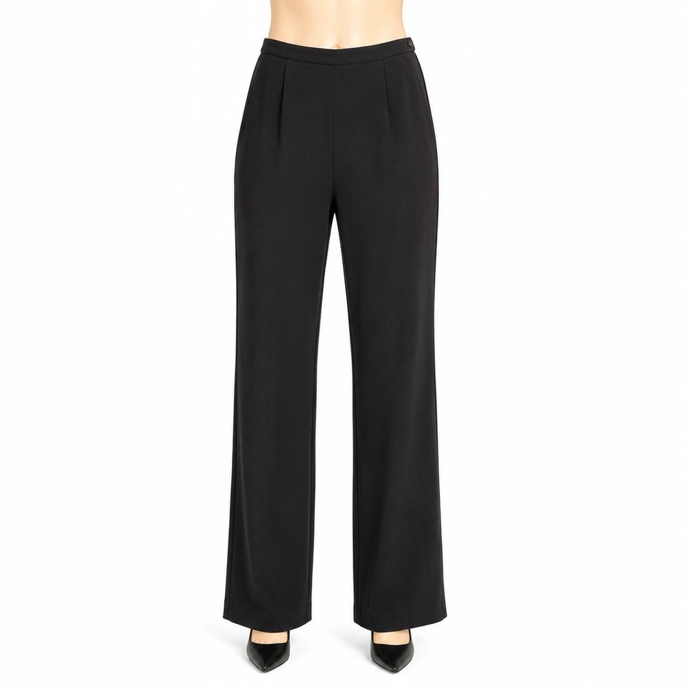 Dressbarn Trousers Women 8 Black Wide Leg High Rise Pleated Side Zip Dress Pants